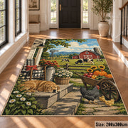 Farm Harvest Still Life area rug shown in a foyer