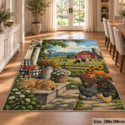 Farm Harvest Still Life area rug shown in a dining room