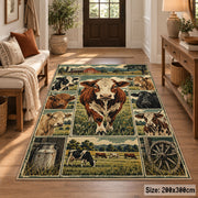 Cow Farm Heritage Grid area rug shown in a entryway