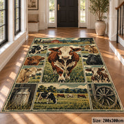 Cow Farm Heritage Grid area rug shown in a foyer