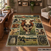 Cow Farm Heritage Grid area rug shown in a home office