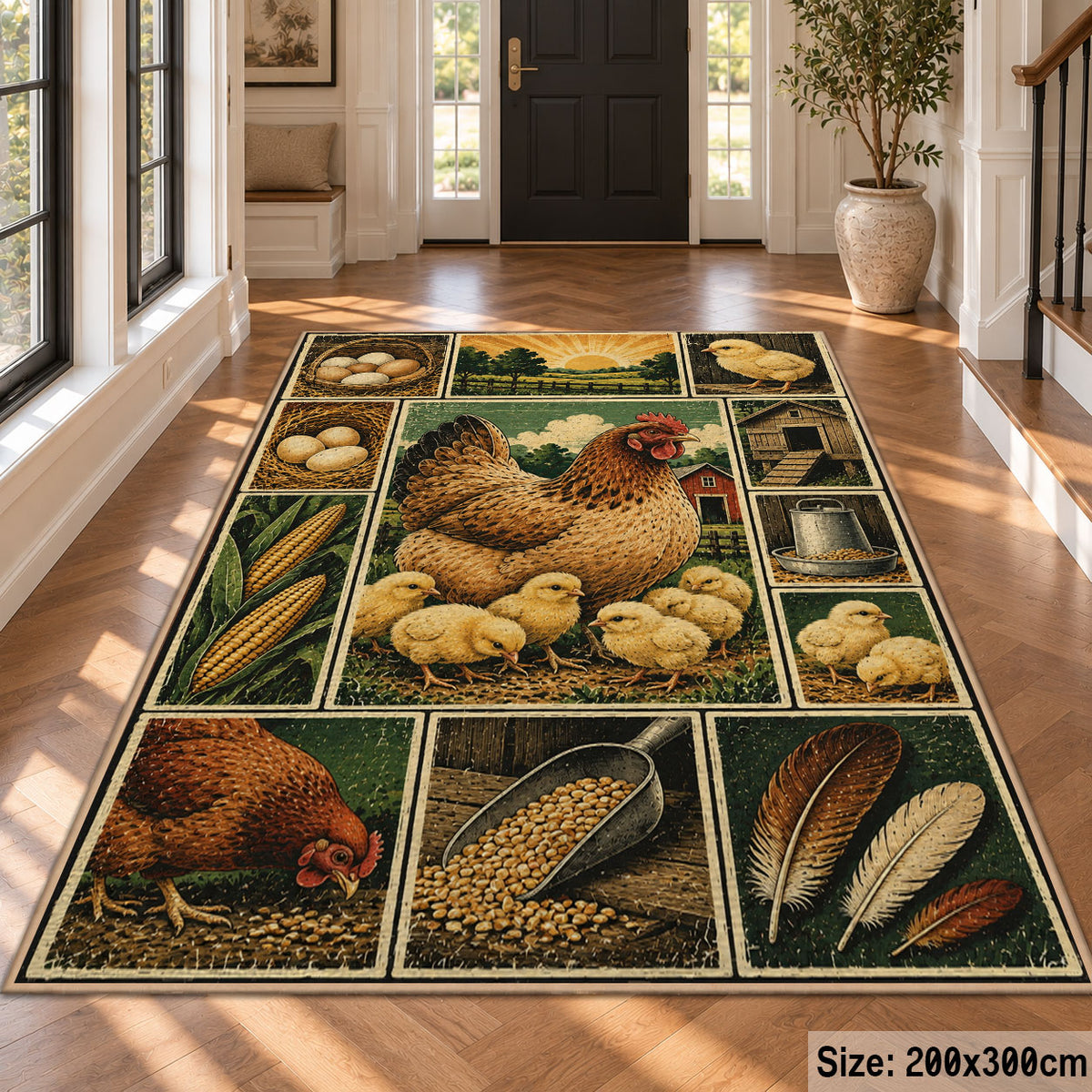 Farm Produce Patchwork area rug shown in a foyer