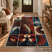 Red Dragon Fantasy Grid area rug shown in a entryway