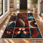 Red Dragon Fantasy Grid area rug shown in a foyer