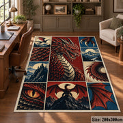 Red Dragon Fantasy Grid area rug shown in a home office
