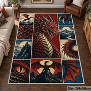 Red Dragon Fantasy Grid area rug shown in a living room