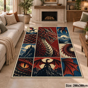 Red Dragon Fantasy Grid area rug shown in a sitting room