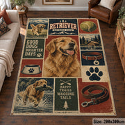 Dog Lover Adventure Collage area rug shown in a living room