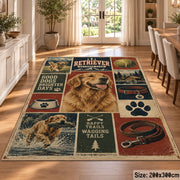 Dog Lover Adventure Collage area rug shown in a dining room