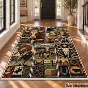 Rustic Farm Tools Patchwork area rug shown in a foyer