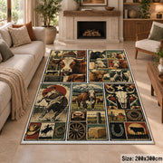 Rustic Farm Tools Patchwork area rug shown in a sitting room