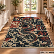 Dragon Fantasy Patchwork area rug shown in a dining room