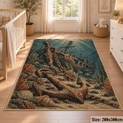 Weathered Anchor Seascape area rug shown in a nursery