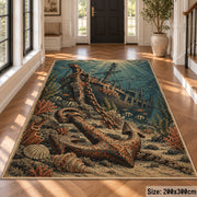 Weathered Anchor Seascape area rug shown in a foyer