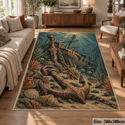 Weathered Anchor Seascape area rug shown in a lounge