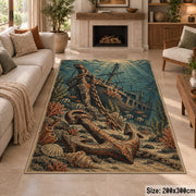Weathered Anchor Seascape area rug shown in a sitting room