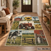 Tractor Country Fields Grid area rug shown in a entryway