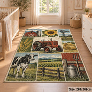 Tractor Country Fields Grid area rug shown in a nursery