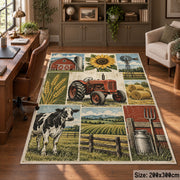 Tractor Country Fields Grid area rug shown in a home office