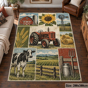 Tractor Country Fields Grid area rug shown in a living room