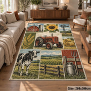Tractor Country Fields Grid area rug shown in a lounge