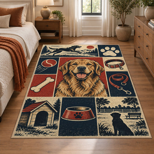 Dog Kennel Portrait Grid area rug shown in a bedroom