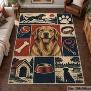 Dog Kennel Portrait Grid area rug shown in a living room