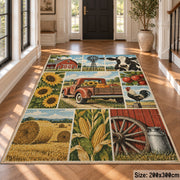 Farm Wagon Harvest Grid area rug shown in a foyer