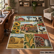 Farm Wagon Harvest Grid area rug shown in a home office