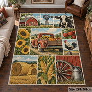 Farm Wagon Harvest Grid area rug shown in a living room