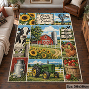 Farm Life Patchwork area rug shown in a living room