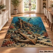 Coastal Anchor Seascape area rug shown in a dining room