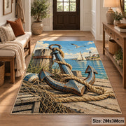 Seaside Anchor Rope Art area rug shown in a entryway
