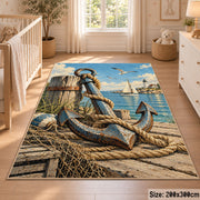 Seaside Anchor Rope Art area rug shown in a nursery