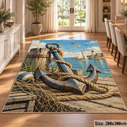 Seaside Anchor Rope Art area rug shown in a dining room