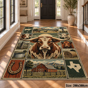 Cow Country Farm Grid area rug shown in a foyer