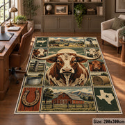 Cow Country Farm Grid area rug shown in a home office