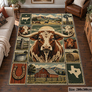 Cow Country Farm Grid area rug shown in a living room