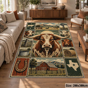 Cow Country Farm Grid area rug shown in a lounge