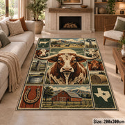 Cow Country Farm Grid area rug shown in a sitting room