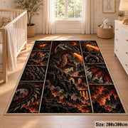 Fire Dragon Dark Grid area rug shown in a nursery