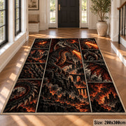 Fire Dragon Dark Grid area rug shown in a foyer