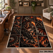 Fire Dragon Dark Grid area rug shown in a home office