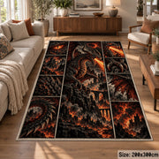 Fire Dragon Dark Grid area rug shown in a lounge