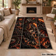 Fire Dragon Dark Grid area rug shown in a sitting room