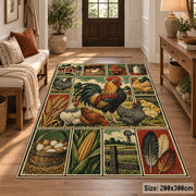 Rooster Barnyard Patchwork area rug shown in a entryway