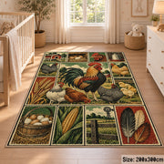 Rooster Barnyard Patchwork area rug shown in a nursery