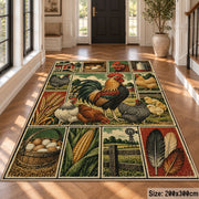 Rooster Barnyard Patchwork area rug shown in a foyer