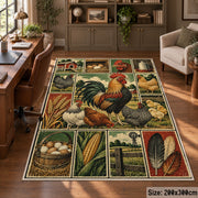 Rooster Barnyard Patchwork area rug shown in a home office