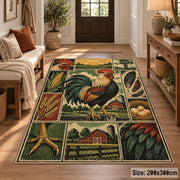 Rooster Farm Collage area rug shown in a entryway